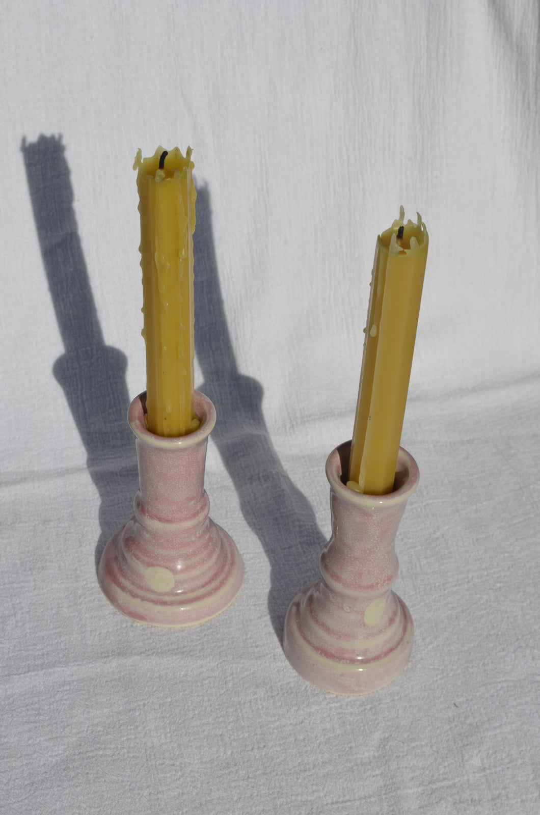 Pink Speckled Candlestick Pair